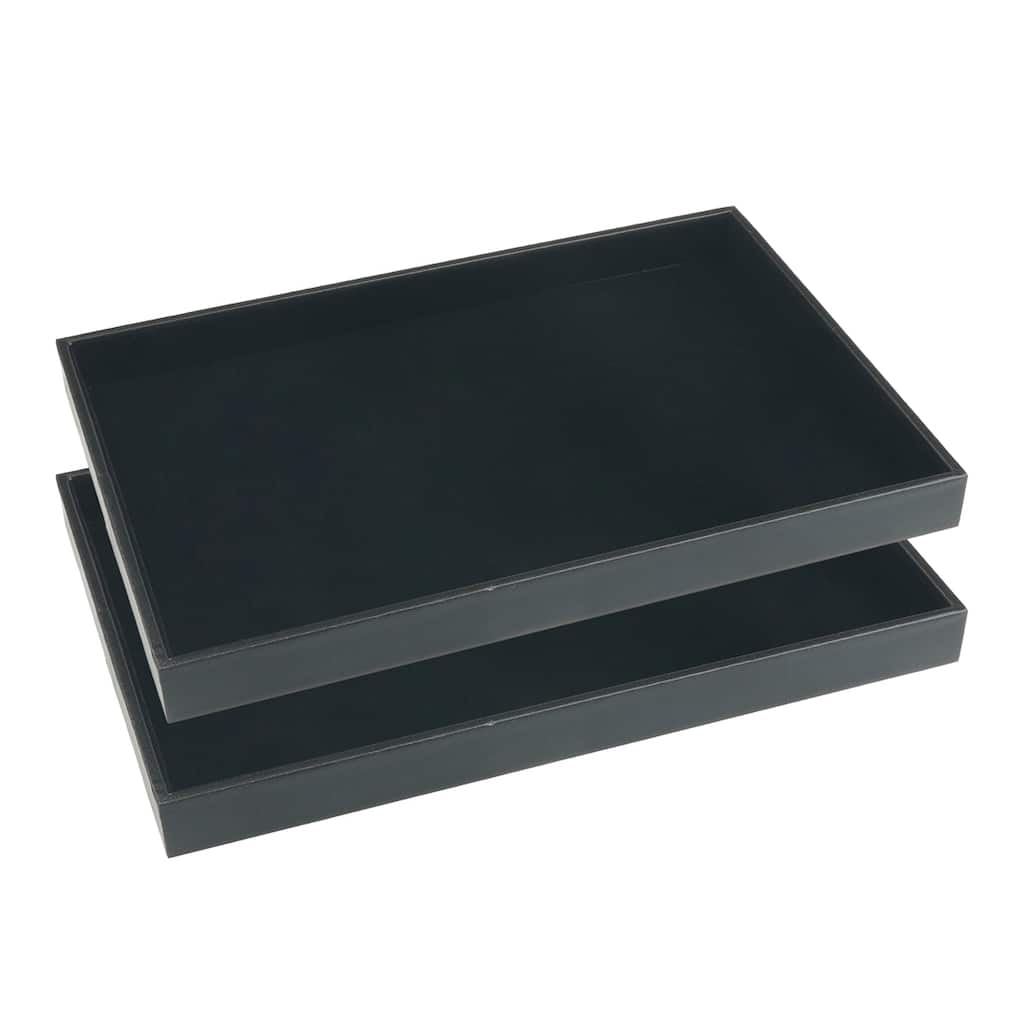 Set of 2 Stackable Velvet Jewelry Organizer Trays with Removable Dividers for Drawers, Jewelry Container Case Storage Holder