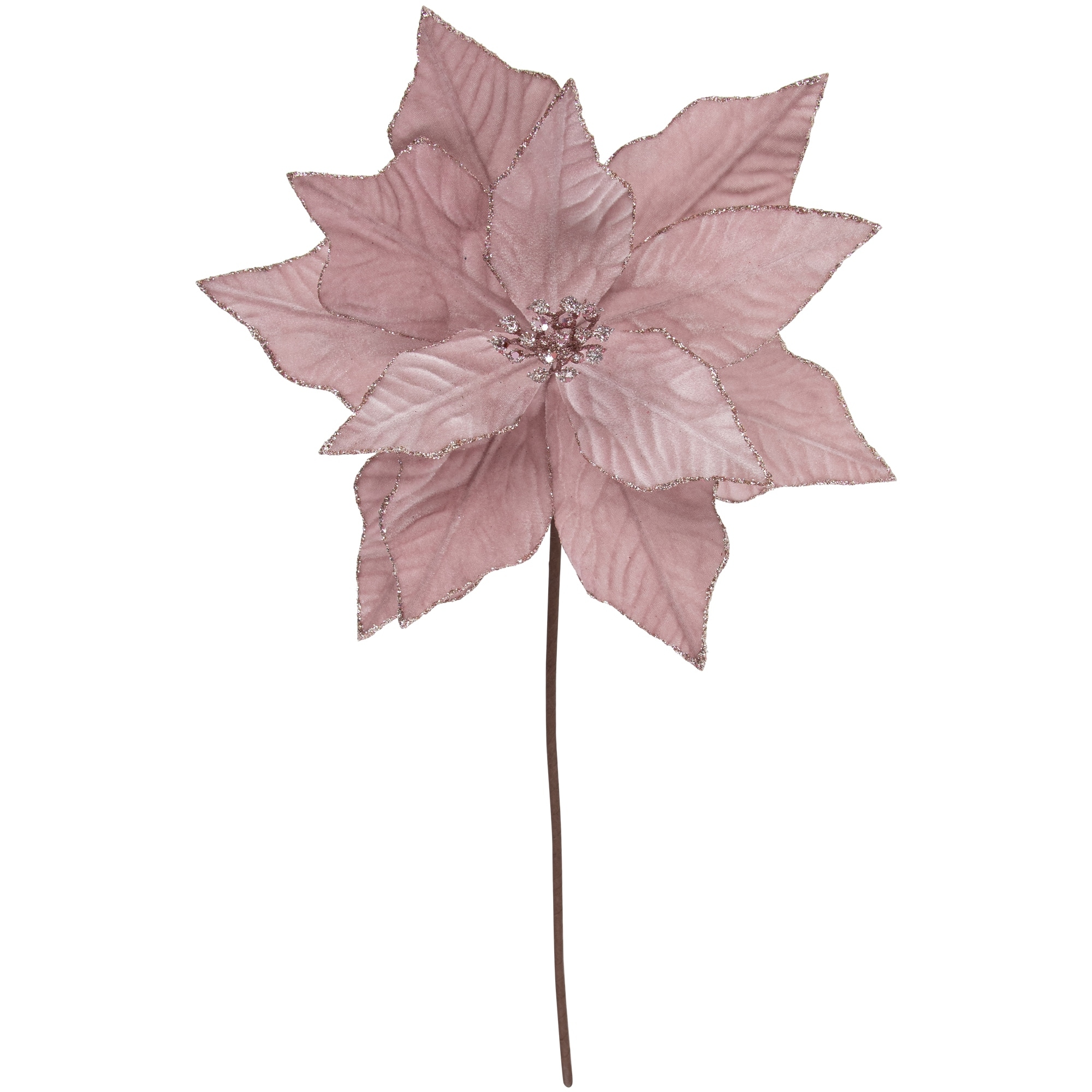 24" Pink Glittered Poinsettia Christmas Stem Spray