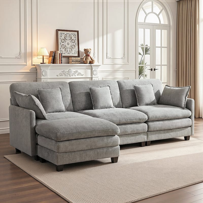 MCombo 111.8'' Modular Sectional Sofa Couch with Reversible Ottoman for Living Room, L Shaped Sofa, FSC Certified