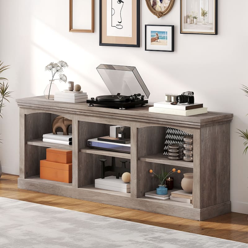 Moasis 70"W Farmhouse TV Stand for 75/80" TV, Entertainment Center - Gray Wood - 70"