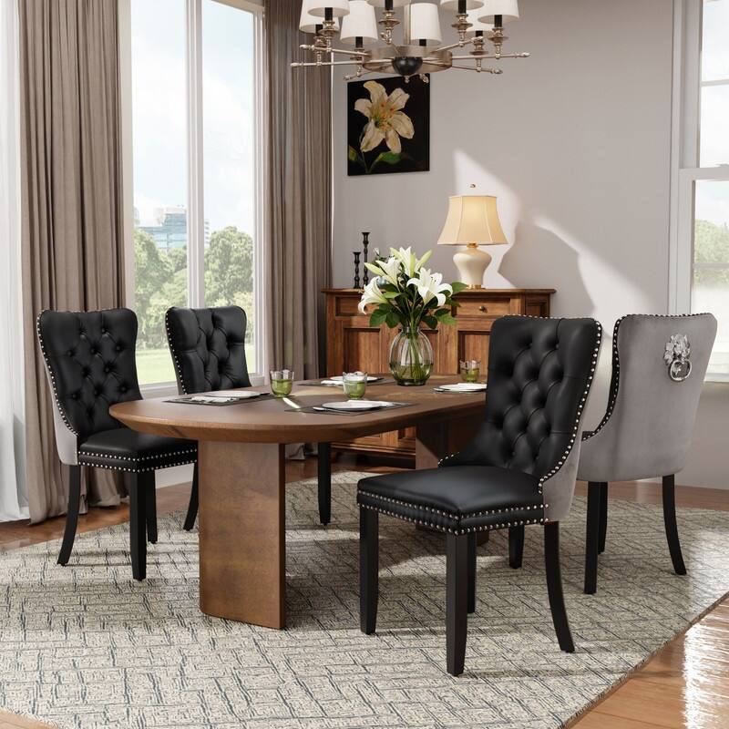 High-end Tufted Velvet Upholstered Nailhead Dining Chair Set of 4 - Black Grey