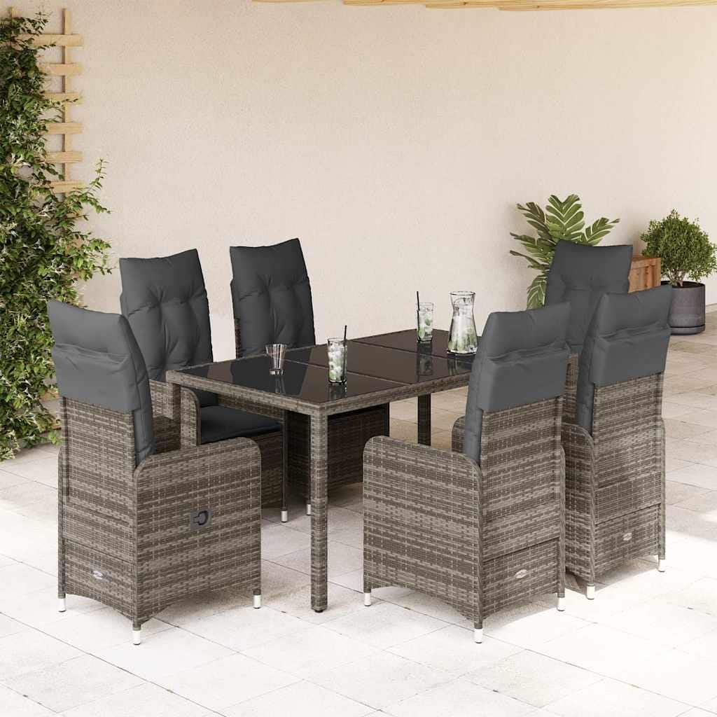 vidaXL Bistro Set Grey PE rattan 6-seater Removable Covers - 23.0 x 21.5 x 36.2 in