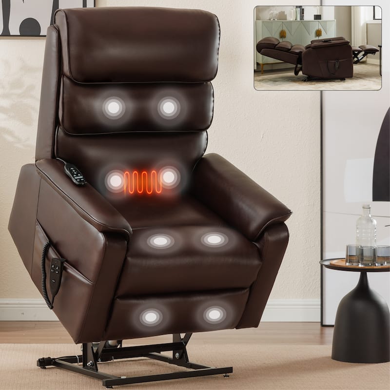 Lift Recliner Chair with Power-Remote and Heat Massage - Brown