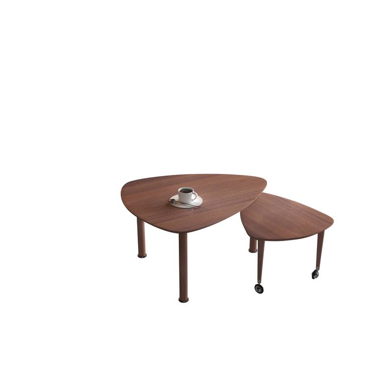 GDFStudio - Vesper 360 Degree Rotatable Nesting Coffee Table with Solid Rubberwood Legs