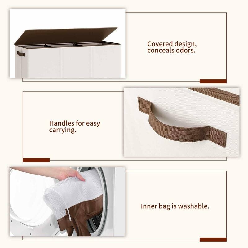 Laundry hamper 3 section - 32.7"L x 12.2"W x 27.6"H