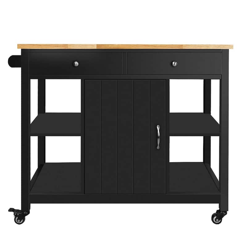 Kitchen Island with Wood Top, Kitchen Cabinet with Adjustable Shelves, Kitchen Cart with Locking Wheels