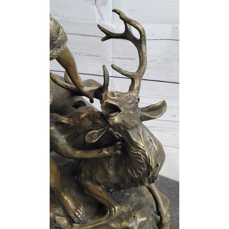 Herecles Hercules Ceryneian Hind Deer Greek Mythology Bronze Statue Sculpture 18 Inches X 17 Inches