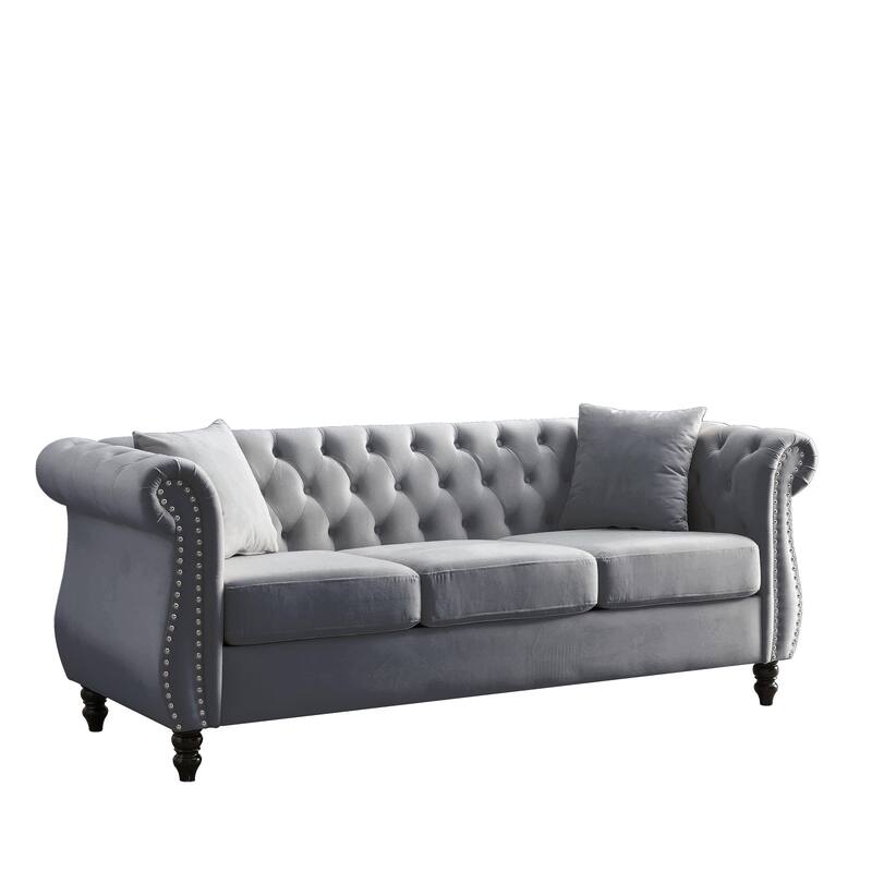 Classic 3-Seat Chesterfield Sofa with Solid Wood Frame & Plush Foam - Stylish Loveseat