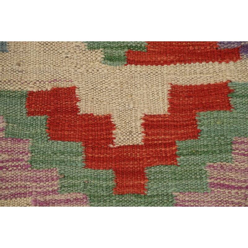 Hand Woven Oriental 100% Wool Carpet Southwestern Geometric Multi-Colored Kilim Runner Rug - 7' 10'' X 2' 9''