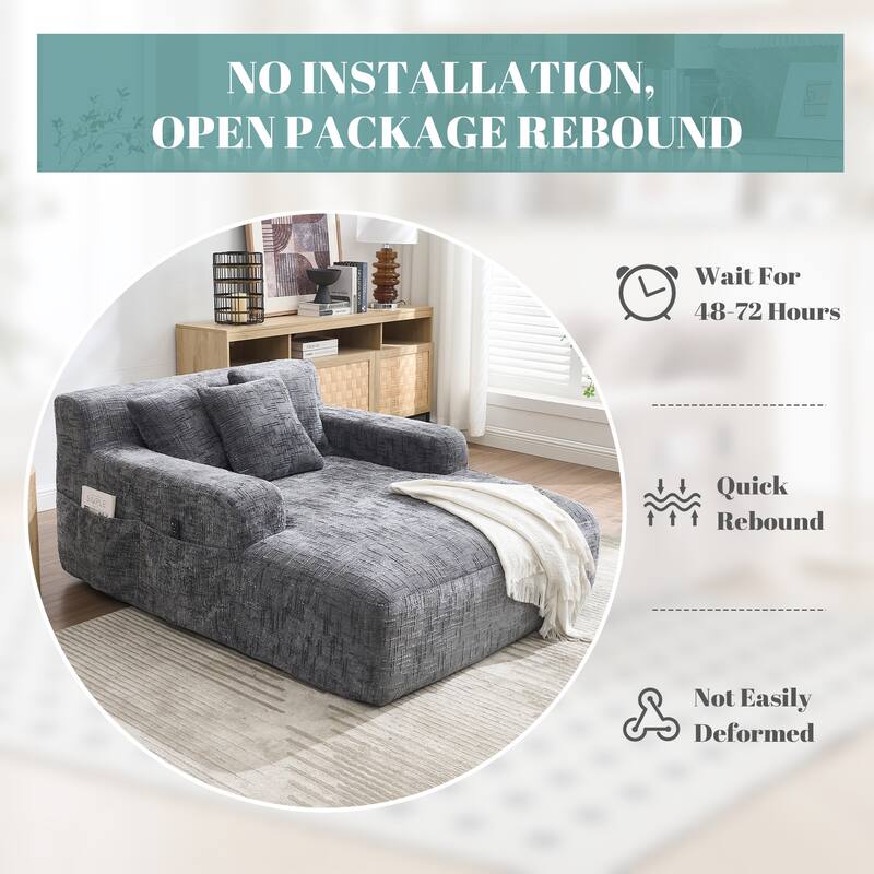 Chenille Lazy Sofa Chaise Lounge with Pillows - Convertible Armchair with Armrests, Multi-Position Sleeper for Living Room