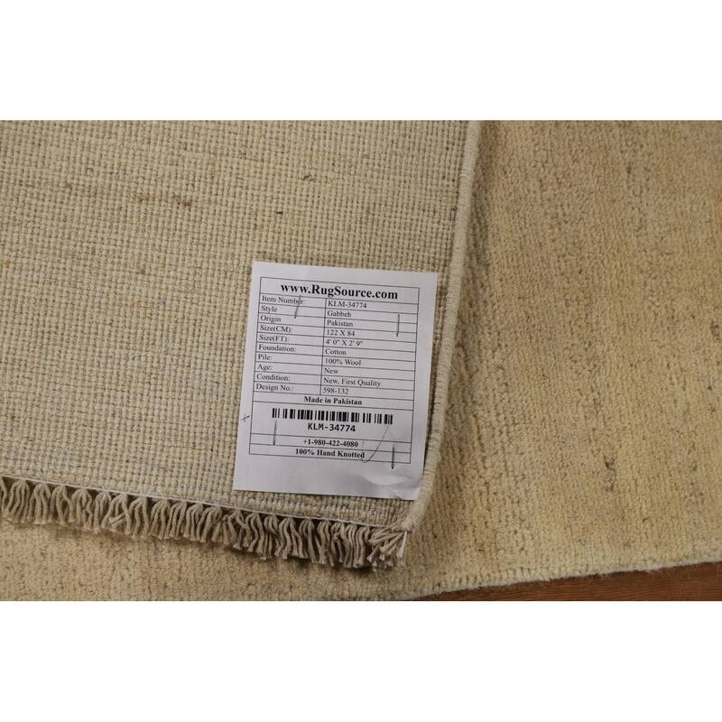 Modern Gabbeh Oriental Accent Rug Handmade Beige Wool Carpet - 2'9"x 4'0"