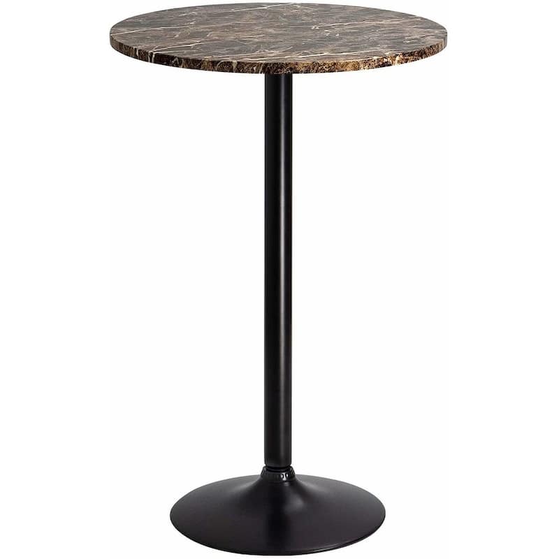 Homall Bistro Pub Table Round Bar Height Cocktail Table Metal Base MDF Top Obsidian Table with Black Leg 23.8inch Top - N/A - Walnut