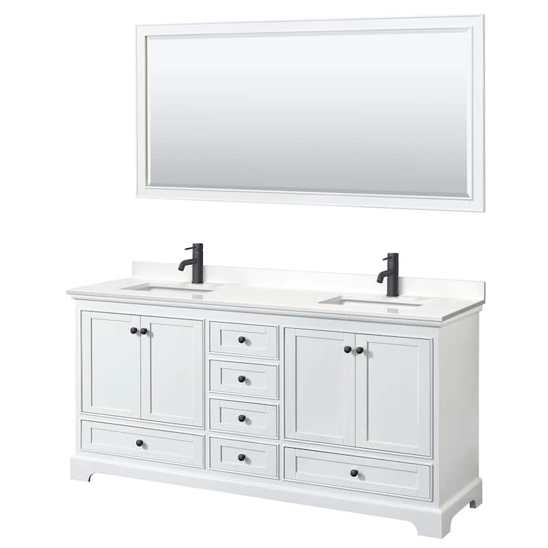 Wyndham Collection WCS202072D-QTZ-UNSM70 Deborah 72" Free Standing - White / White Quartz Top / Matte Black Hardware