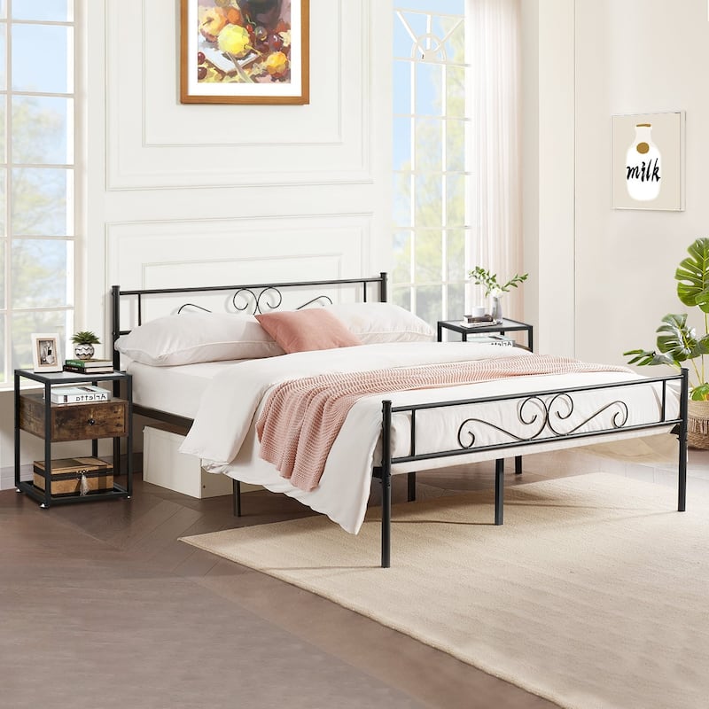 3-pieces Platform Bed Frame and Glass Top Nightstands Set of 2