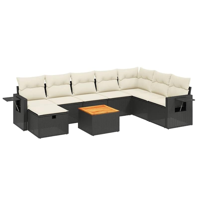 vidaXL Patio Sofa Set with Cushions Outdoor Furniture 9 Piece Poly Rattan