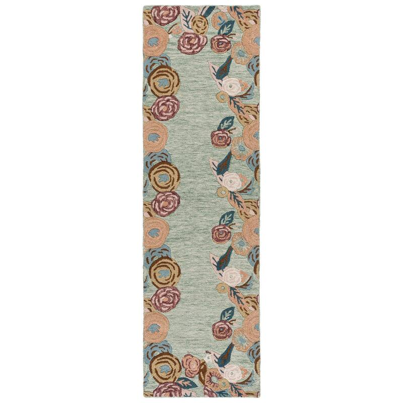 SAFAVIEH Handmade Jardin Mizue Floral Wool Rug - 2'3" x 8' Runner - Sage/Rust