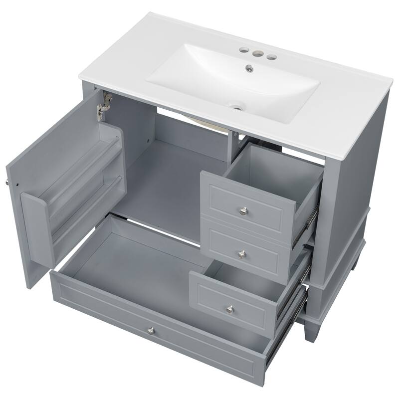 GDFStudio - Isabella 36-Inch Freestanding Bathroom Vanity with Ceramic Sink and Ample Storage Solutions