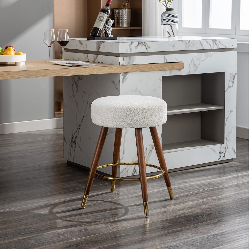 Modern 23.88" Upholstered Swivel Stool with Solid Wood Frame and Round Metal Footrest