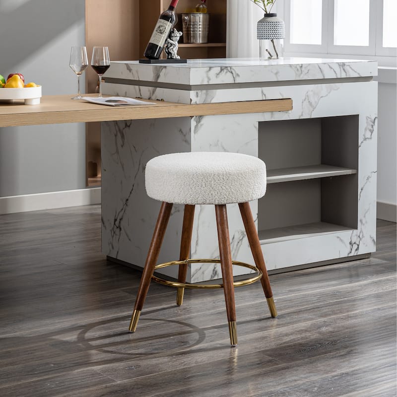 Modern 23.88" Upholstered Swivel Stool with Solid Wood Frame and Round Metal Footrest