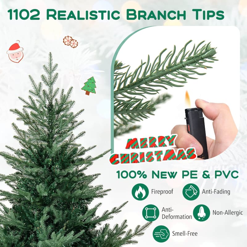 6/7 FT Pre-lit Christmas Tree Artificial Xmas Tree w/ Folding Stand
