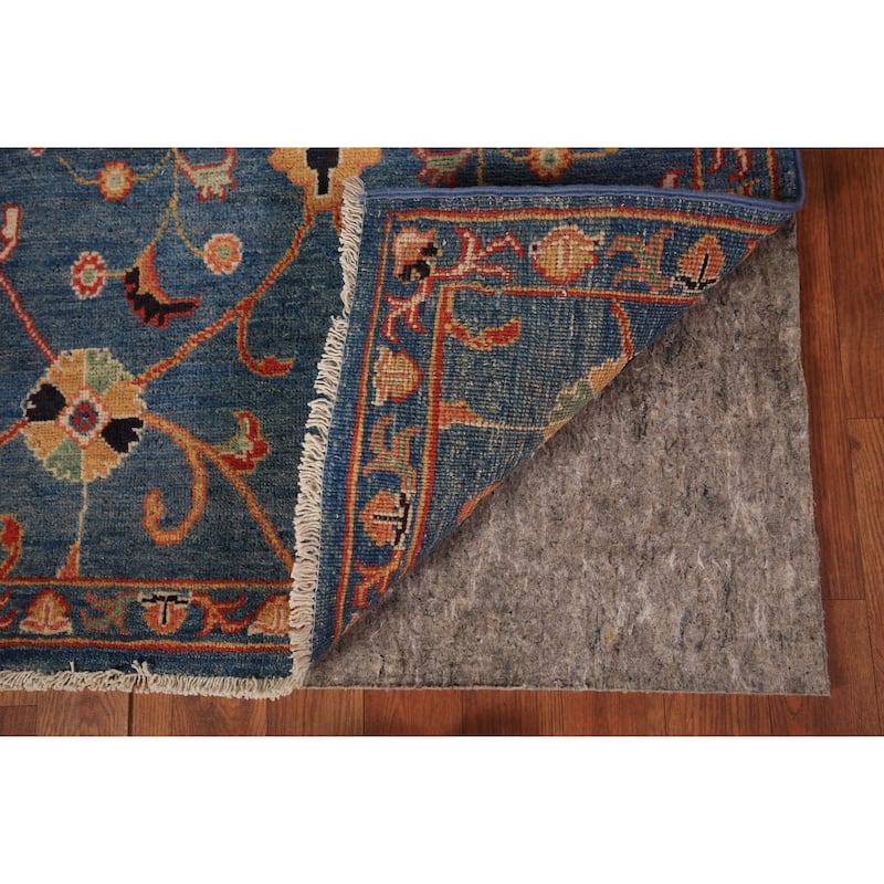 Blue Floral Ziegler Vegetable Dye Runner Rug Hand-Knotted Wool Carpet - 2'8" x 12'3"