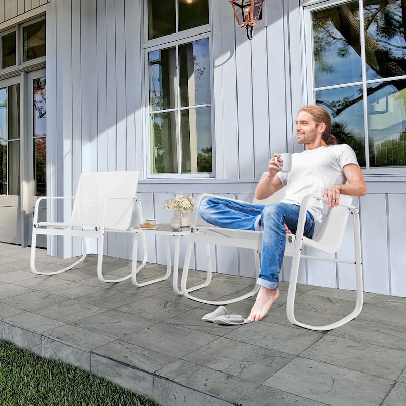 Moasis 3 Piece Rocking Patio Furniture Bistro Set with Chairs and Glass Table