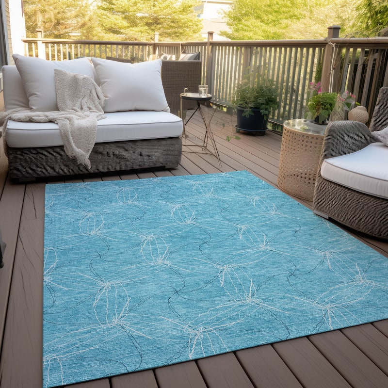 Machine Washable Indoor/ Outdoor Abstract Contemporary Chantille Rug