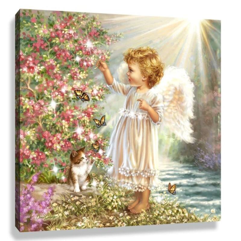 White Pink Angel w/ Swarovski Crystals Square Pizazz Wall Art 10"x 10"