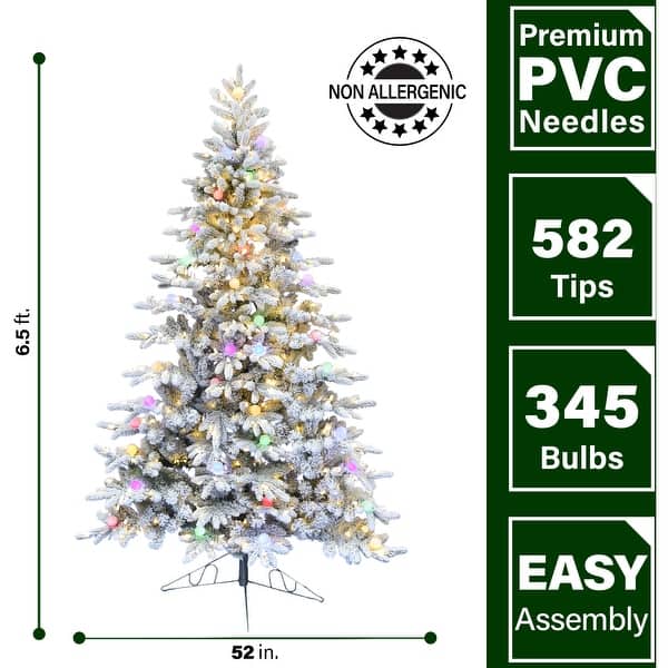 Fraser Hill Farm 6.5-ft. Snowy Christmas Half Tree with Flock, Warm White LED, and Frosted G40 Multicolored Lighting - Snow
