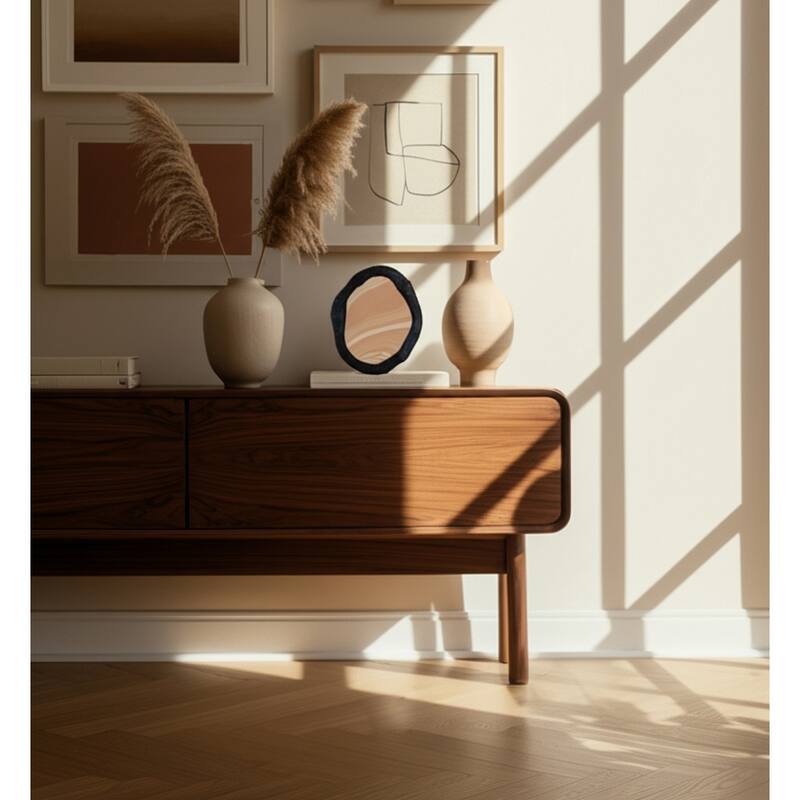 Wood Glass Frame Oval Mirror for Home Office Casual Decor - 10" Black