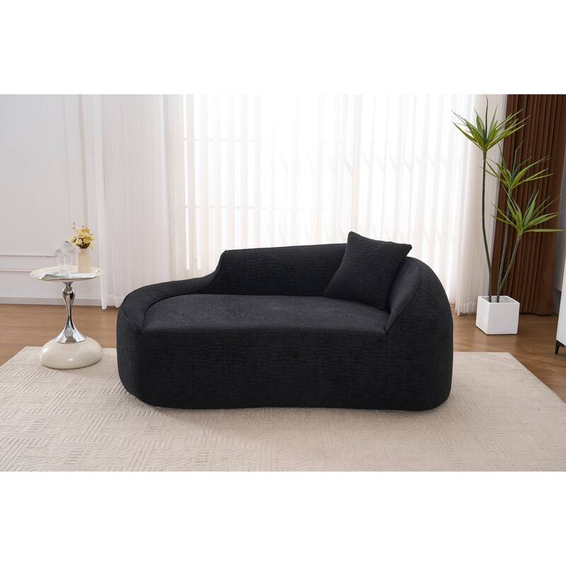 LY-048 Compression Curved Chaise Longue Chair Indoor, Modern Chenille Loveseat Couch