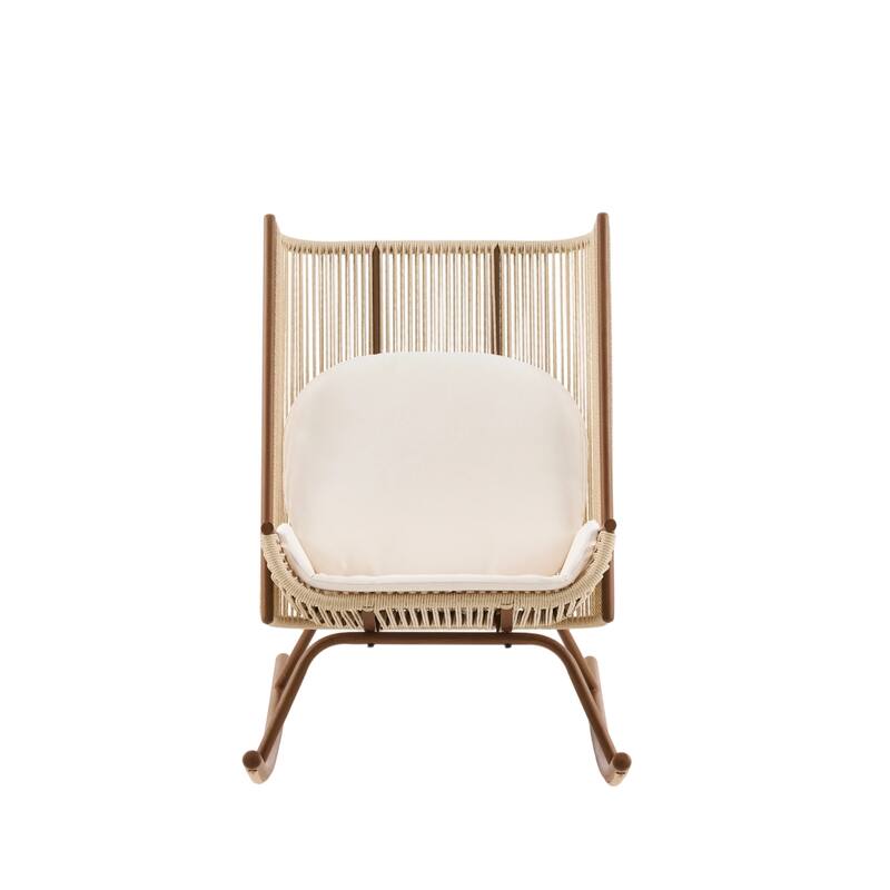 Christopher Knight Home - Wallace Outdoor Faux Rattan High Arc Backrest Rocking Chair Set with Acacia Wood Side Table