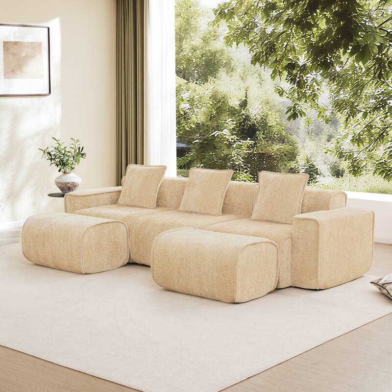 GDFStudio - Streamlined Velvet 3-Seater 108.66" U-Shaped Modular Boneless Sofa with 2 Ottomans