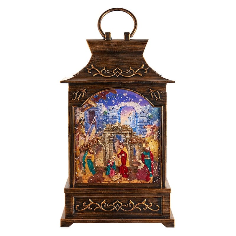 Kurt Adler 11-Inch Battery Operated Warm White LED Lighted Nativity Lantern - Black