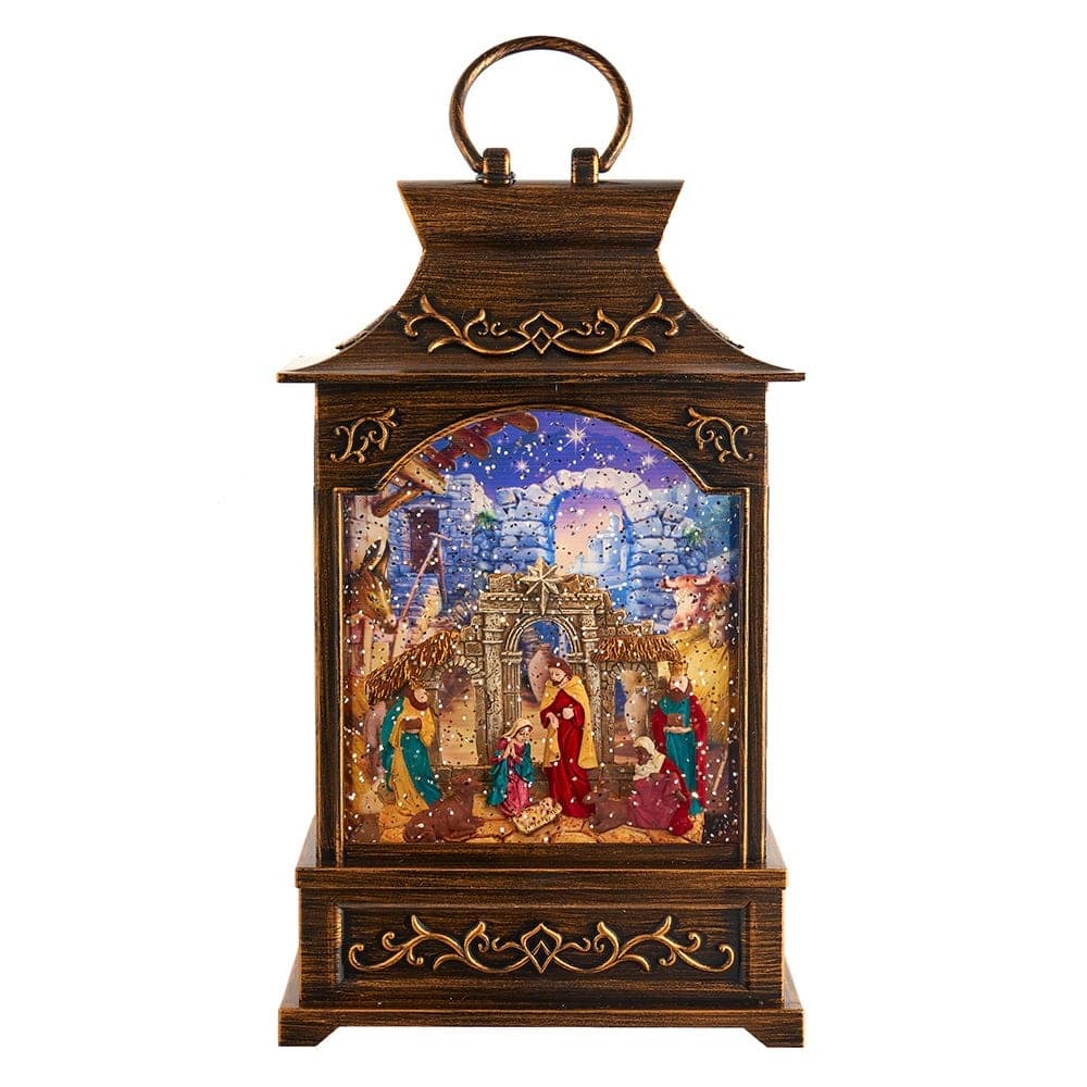 Kurt Adler 11-Inch Battery Operated Warm White LED Lighted Nativity Lantern - Black