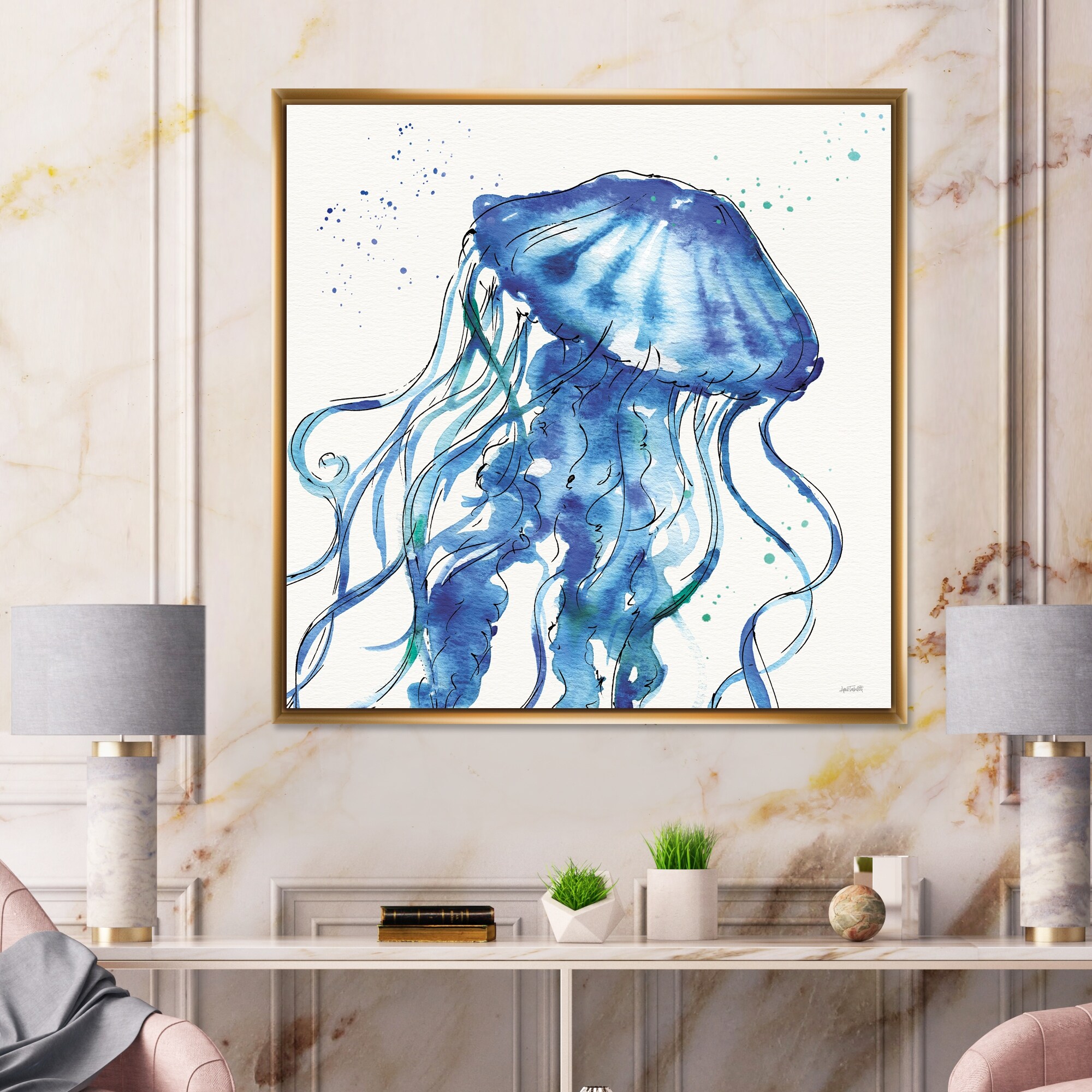 Designart "Blue Deep Sea X" Coastal Framed Canvas