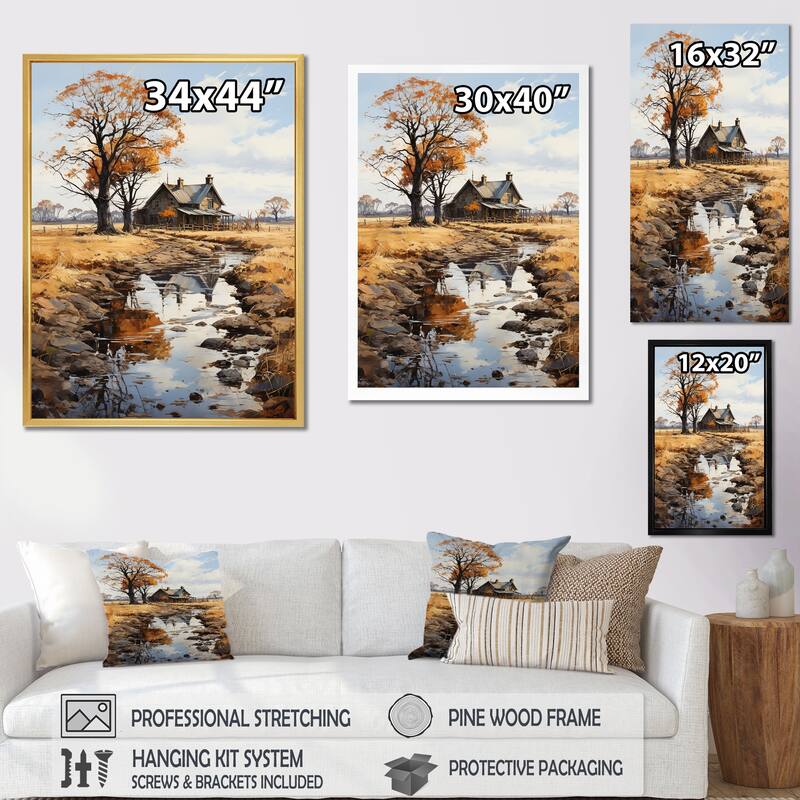 Designart "Farmhouse Rustic Retreat I" Countryside Framed Canvas Art Print