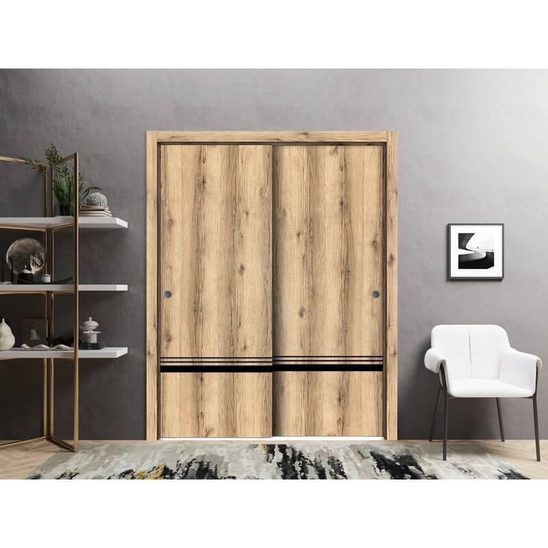 Bypass Doors 36 x 80 Planum 0012 Oak with Sturdy Rails