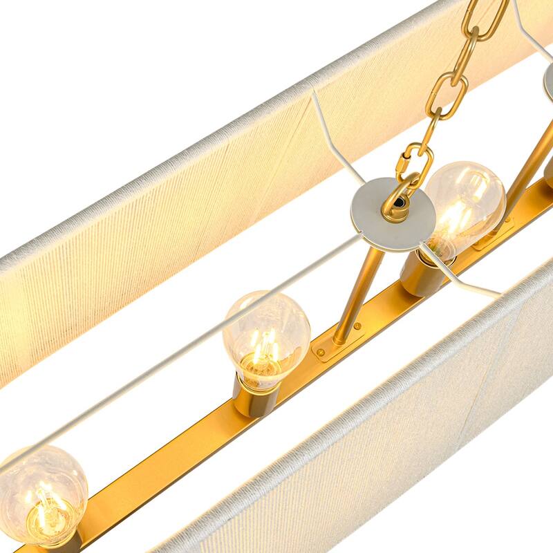 Woven Ivory String Cage 5-Light Linear Kitchen Island Chandelier