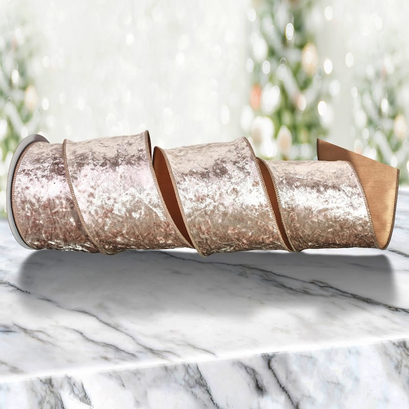 4"X10y Diamond Velvet Wired Ribbon - 4"