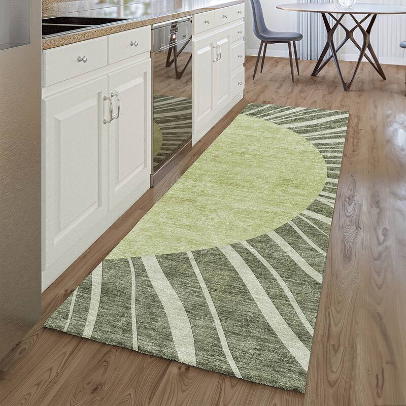 Premium Washable Super Soft Contemporary Rays Mayfield Rug - Olive - 2' 3" x 7' 6" - Runner
