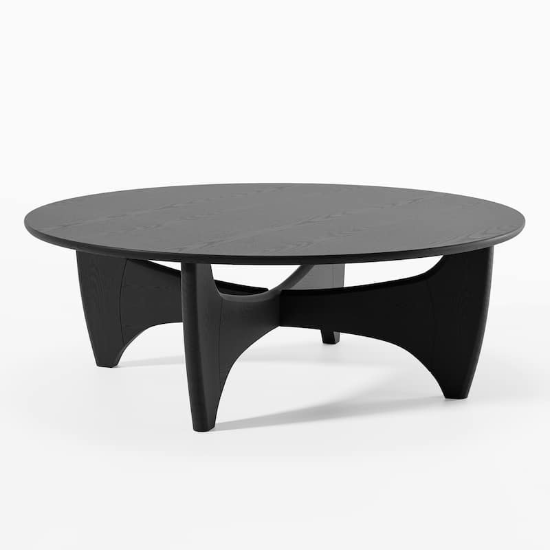 Round Modern Coffee Table Farmhouse Solid Wood Tea Table with Cross Sturdy Legs for Home Office Living Room - 16 in.H x 38 in.W - Black