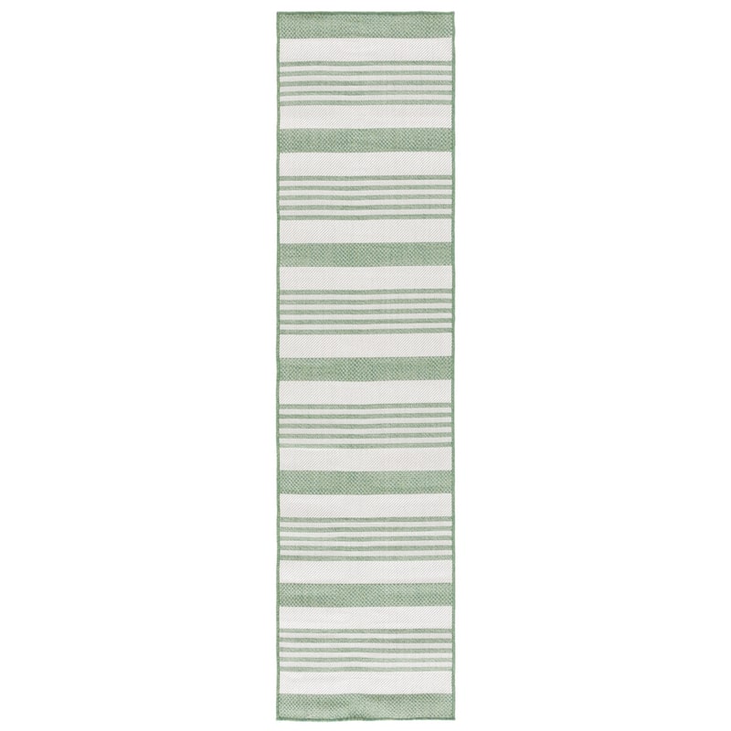 SAFAVIEH Bermuda Timi Geometric Indoor/Outdoor Waterproof Rug - 2' x 8' Runner - Green/Ivory