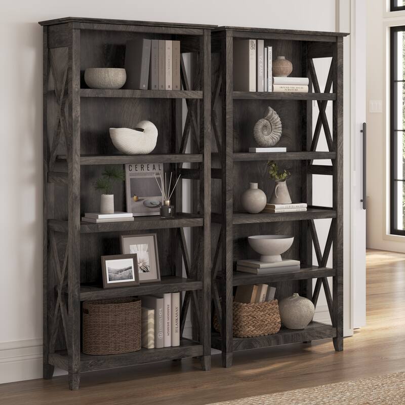 Key West 5 Shelf Bookcase Set by Bush Furniture - Dark Gray Hickory