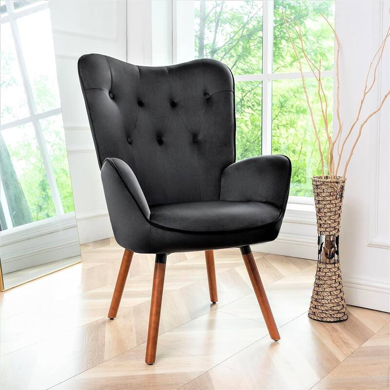 Kreedence 26.38" W Microfiber Accent Chair with Wing Back Design - Black