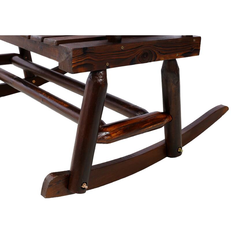 Heavy Duty Wooden Patio Rocking Bench Rustic Farmhouse Double Rocker Chair for Porch Garden and Balcony