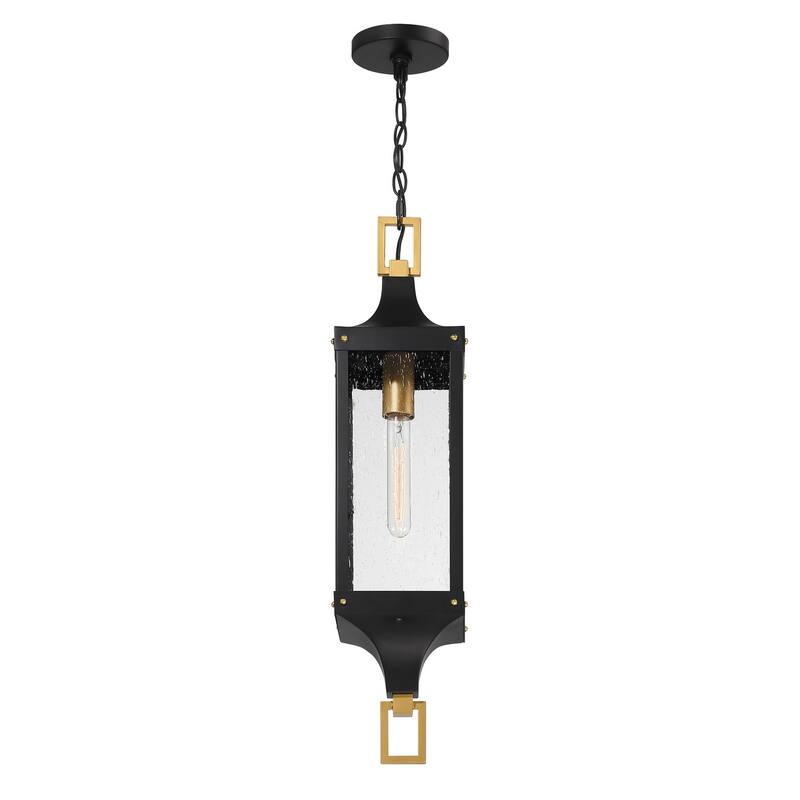 Glendale 1-Light Outdoor Hanging Lantern in Matte Black and Weathered Brushed Brass