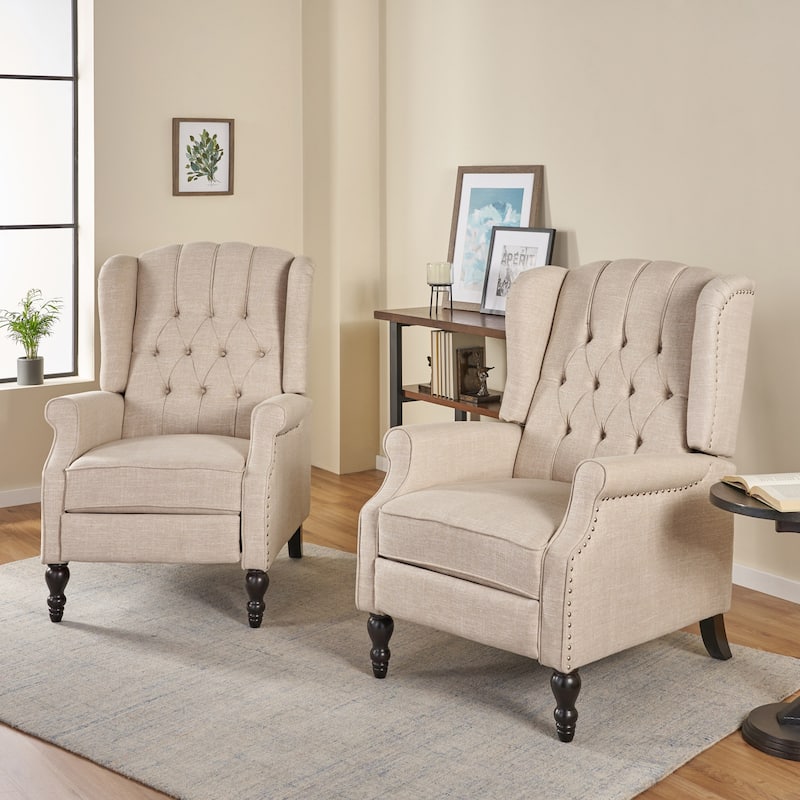 Walter Tufted Fabric Recliners (Set of 2) by Christopher Knight Home - Beige + Dark Brown