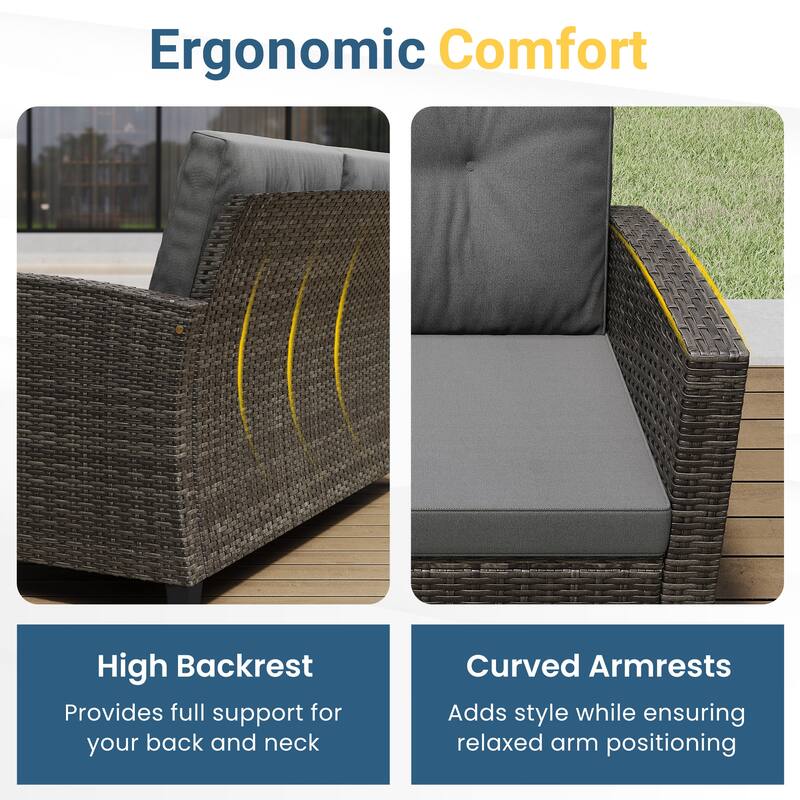 4-Piece Patio Furniture Set with 2-Tier Coffee Table, Perfect for Porch Balcony Backyard Deck