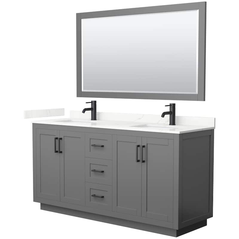 Wyndham Collection WCF292966D-QTZ-UNSM58 Miranda 66" Free Standing - Dark Gray / Giotto Quartz Top / Matte Black